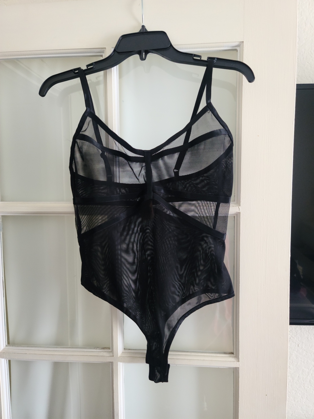 BCBGMaxAzria Black Sheer Strappy Bodysuit